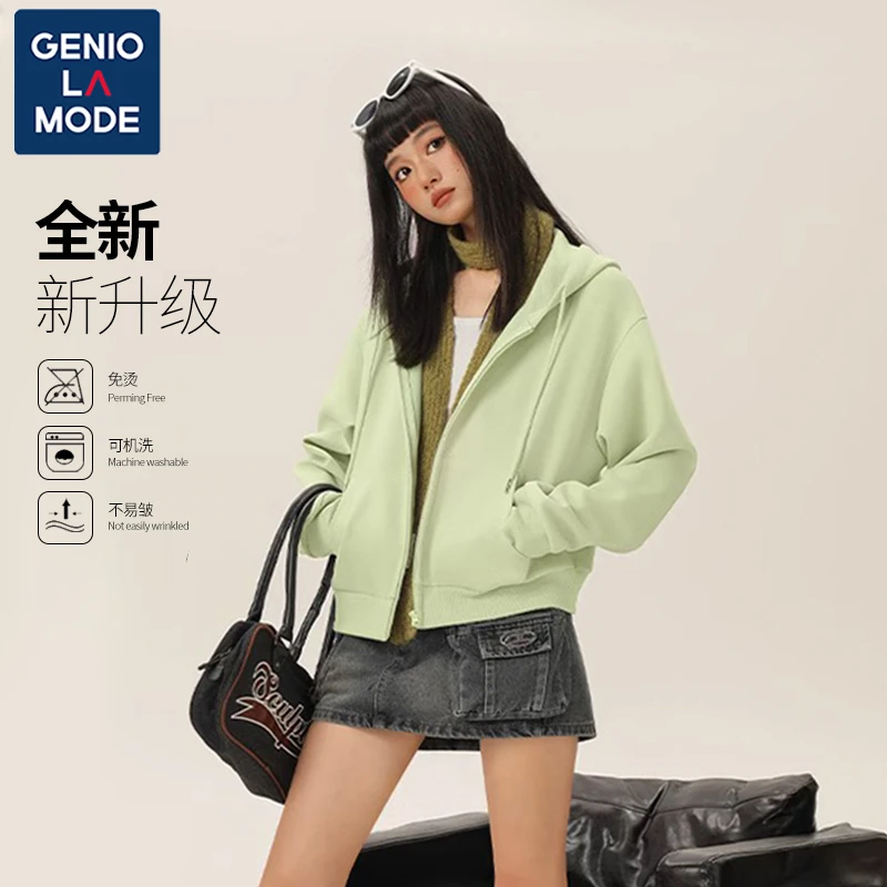 GENIOLAMODE外套女秋季2025新款小个子短款上衣运动休闲卫衣开衫