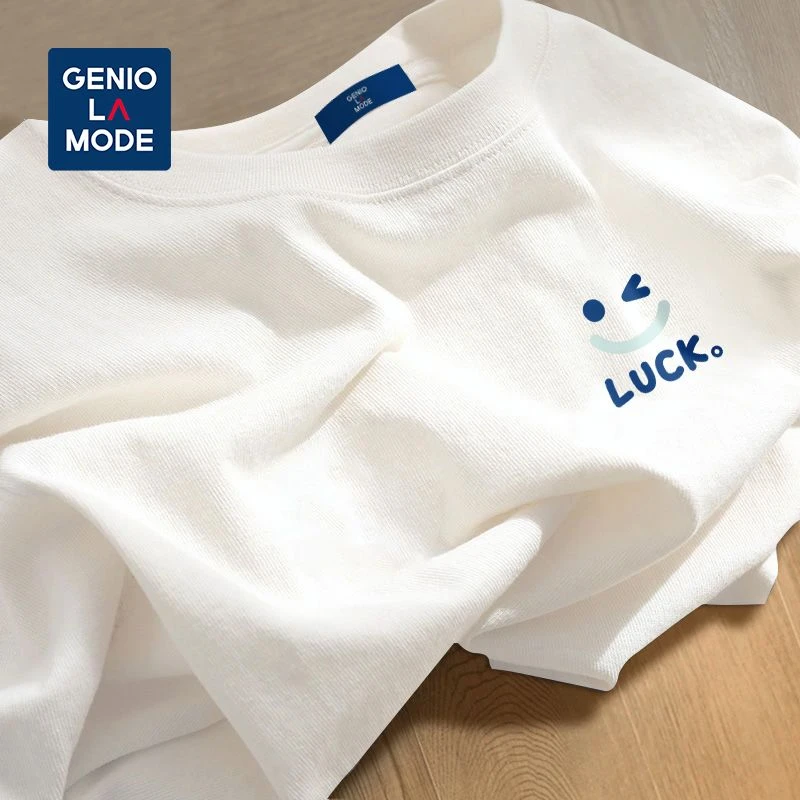 GENIOLAMODE日系纯棉短袖t恤男夏季新款潮牌笑脸宽松学生白色半袖