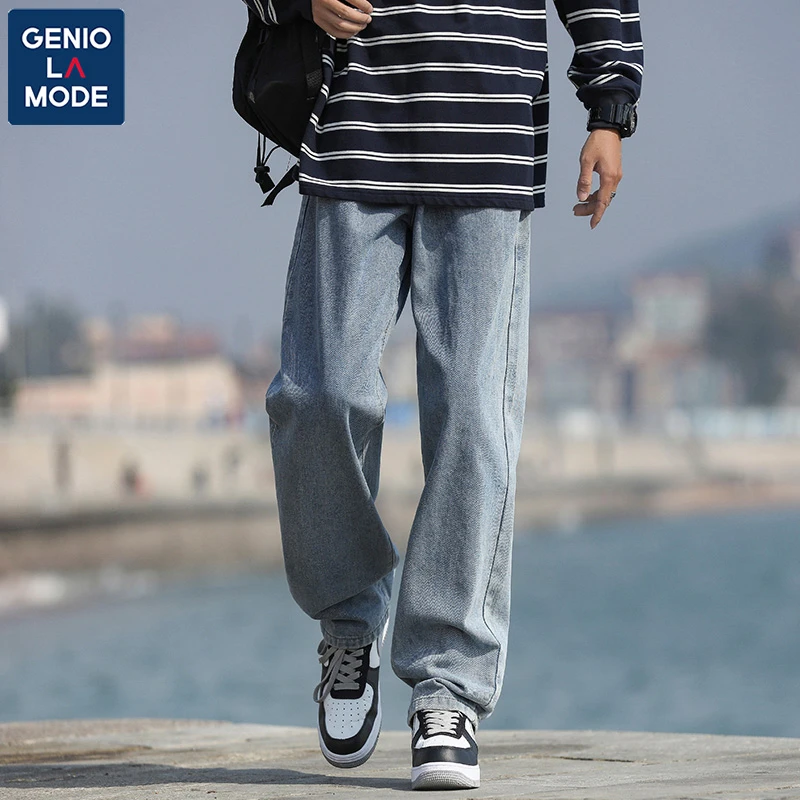 GENIOLAMODE潮流牛仔裤子男春秋新款潮牌高街复古百搭显瘦长裤男