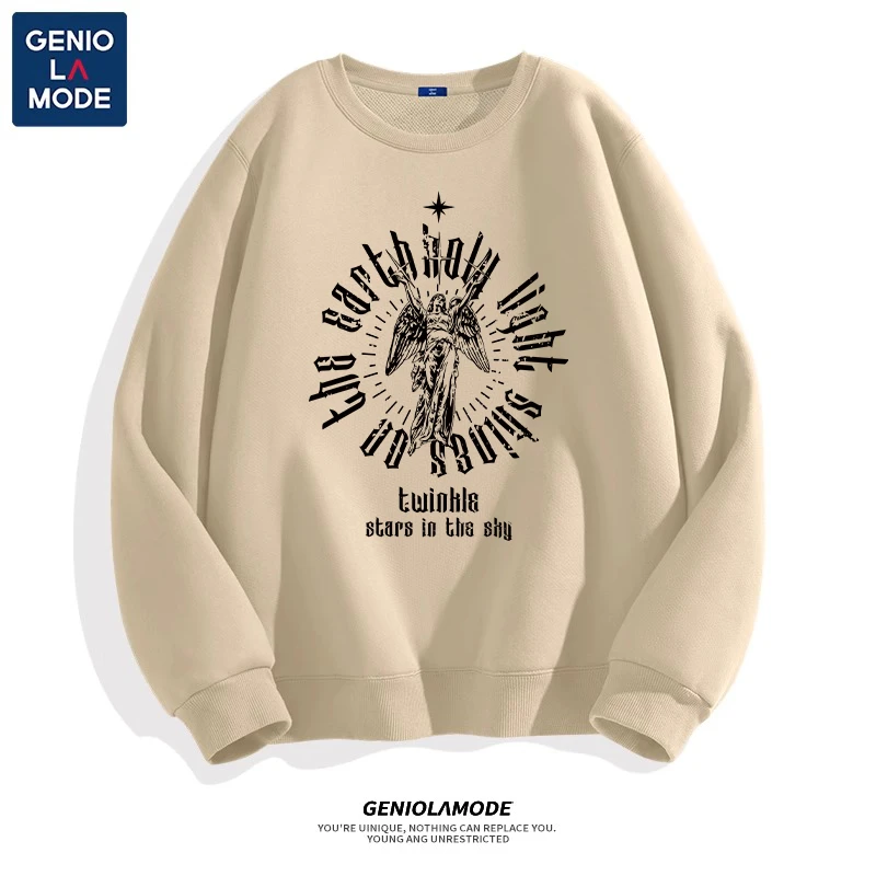 GENIOLAMODE美式潮牌卫衣男士春秋款长袖重磅宽松大码圆领外套潮