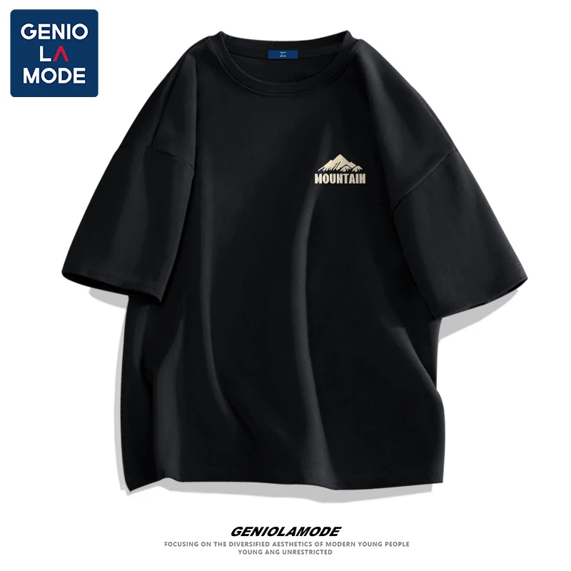 GENIOLAMODE白色短袖t恤男正肩潮牌潮流夏季纯棉男款体恤简约百搭