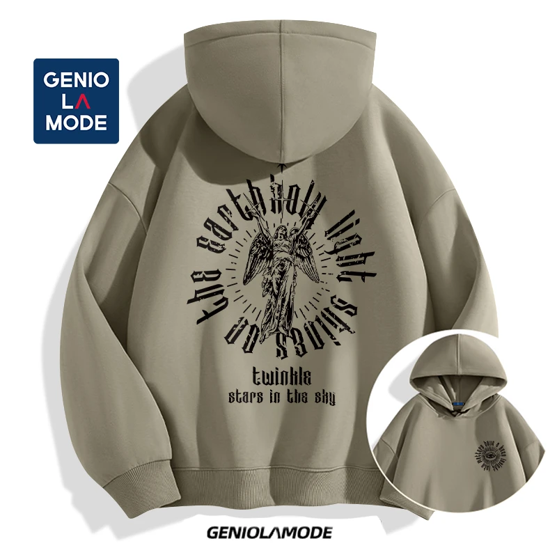 GENIOLAMODE美式卫衣男春秋款hiphop复古百搭连帽重磅外套男士潮