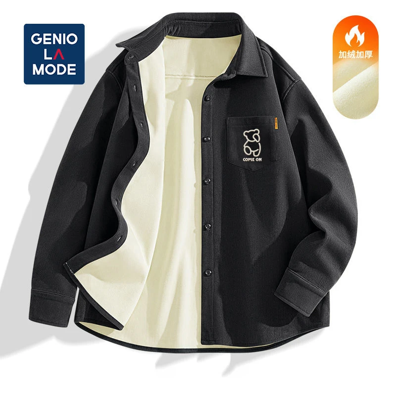GENIOLAMODE重磅灯芯绒衬衫男冬季加绒宽松百搭长袖衬衣