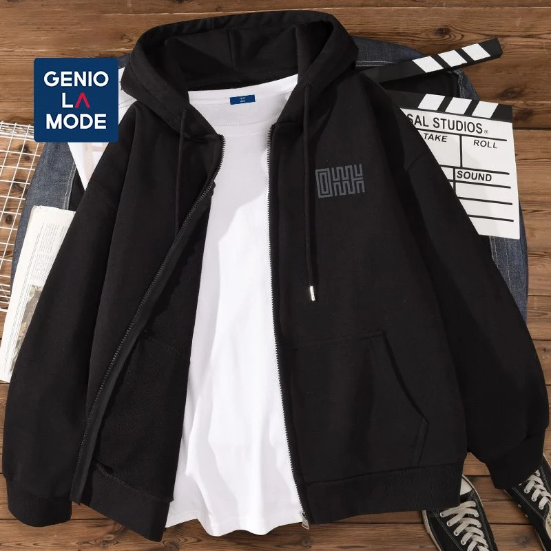 GENIOLAMODE美式开衫卫衣男款秋季重磅夹克潮牌拉链百搭长袖外套