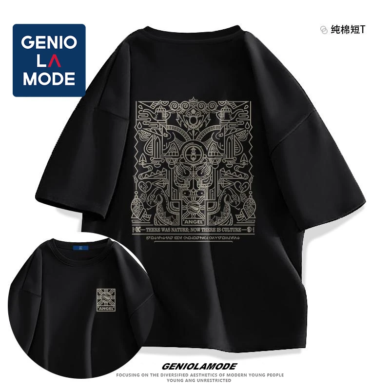 GENIOLAMODE夏季纯棉短袖t恤男士大码学生嘻哈潮流半袖男2025新款