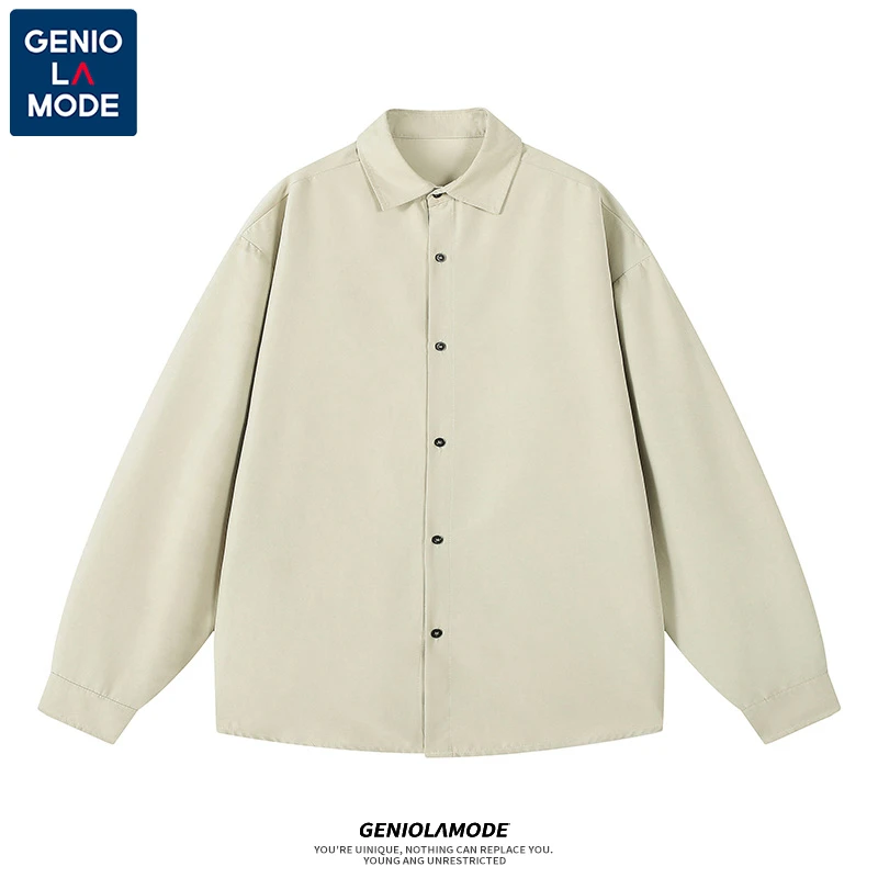 GENIOLAMODE潮牌衬衫男款纯色长袖春秋季日系复古夹克休闲衬衣男