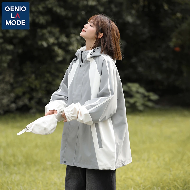 GENIOLAMODE户外机能休闲外套女2024春秋季潮牌连帽夹克情侣装潮