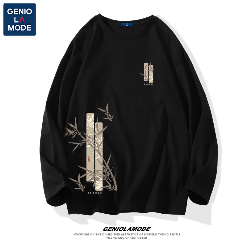 GENIOLAMODE重磅打底衫t恤男夏国风卫衣百搭秋季宽松圆领长袖
