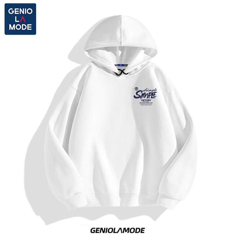GENIOLAMODE白色时尚卫衣男连帽春秋款美式超火小众薄款休闲外套