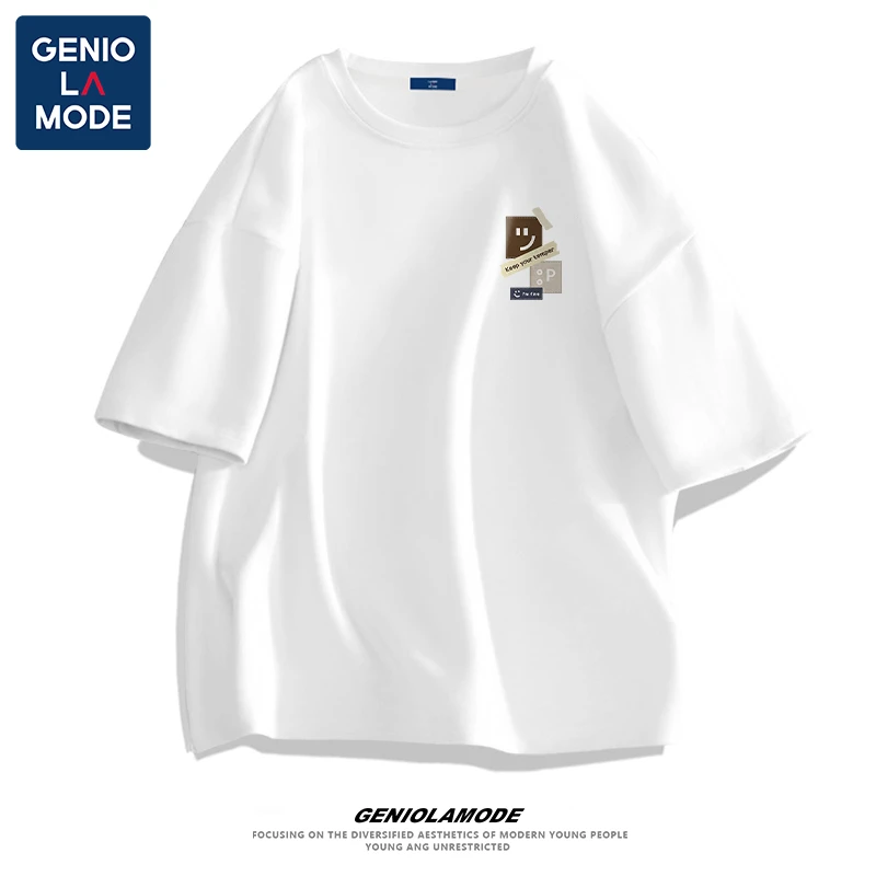 GENIOLAMODE短袖男夏季美式潮流大码正肩纯棉半袖男士宽松圆领t恤