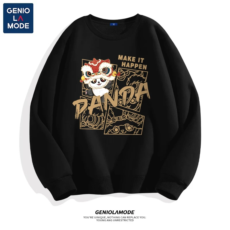 GENIOLAMODE国潮熊猫圆领卫衣男女2025春秋季新款潮牌宽松外套男