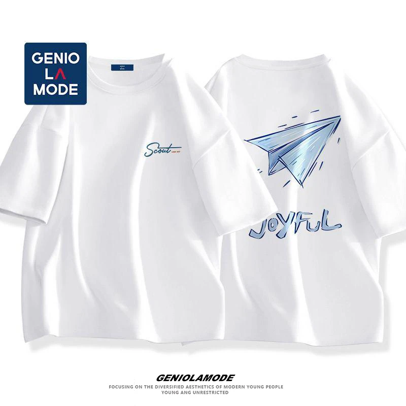 GENIOLAMODE2025新款短袖t恤男纯棉夏季日系半截袖宽松大码体恤潮