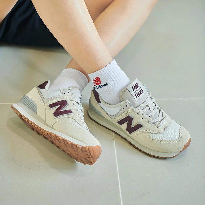 NewBalance休闲鞋女鞋复古酒红色舒适夏季透气网鞋轻便潮流运动鞋