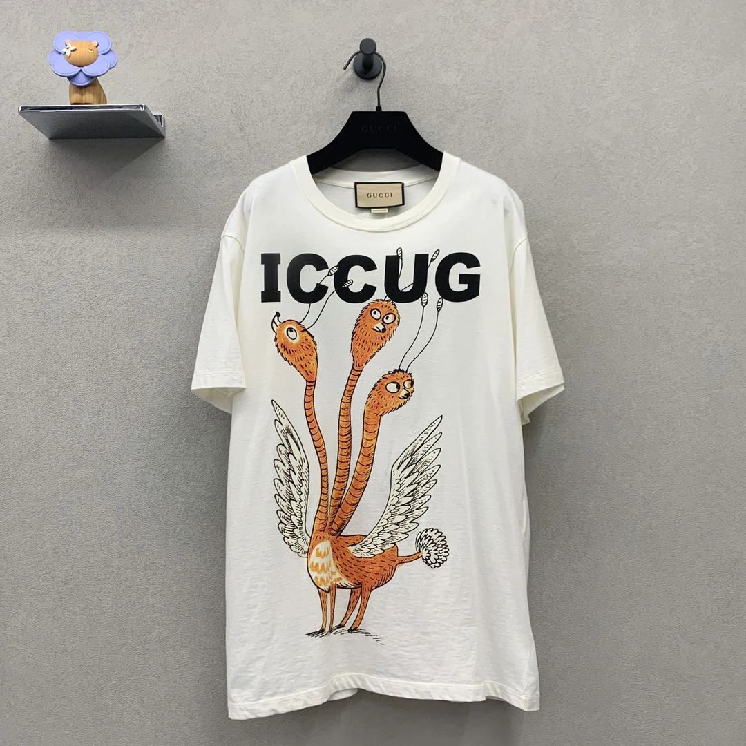 GUCCI/古驰三头鸟白色夏季短袖 休闲百搭 潮流时尚