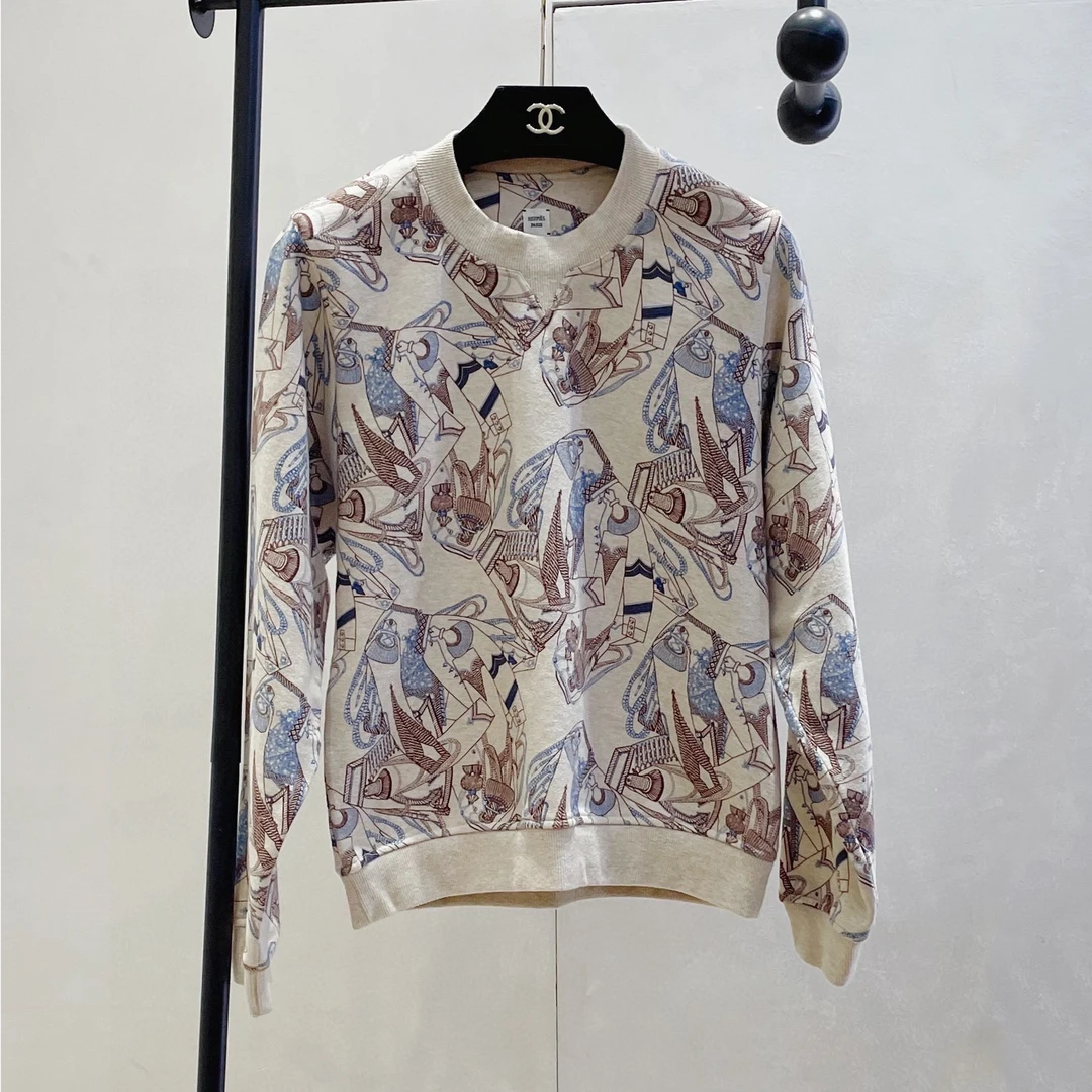 Hermes/爱马仕米色印花长袖 时尚百搭 潮流单品 /95新/000368