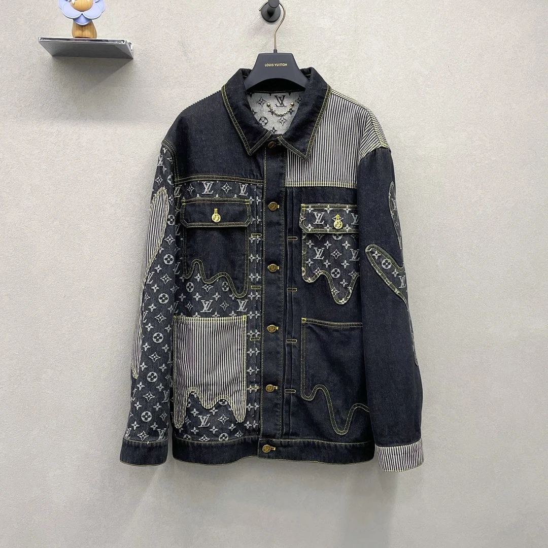 LouisVuitton/路易威登黑色拼接老花满印牛仔外套 /95新/SH009028