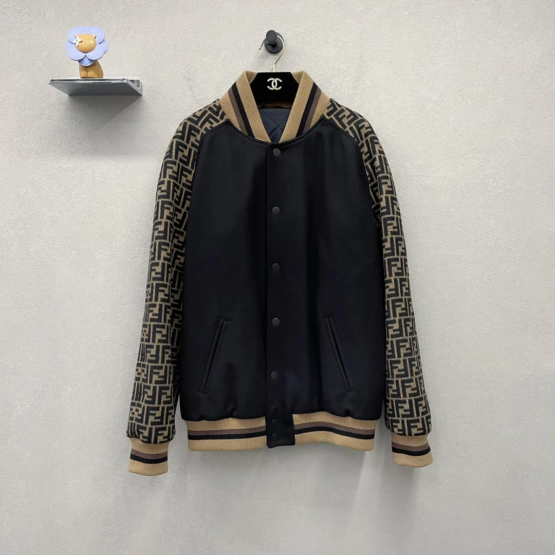 FENDI/芬迪黑色拼接棒球服 时尚单品 潮流/尺码50/95新/XH008984