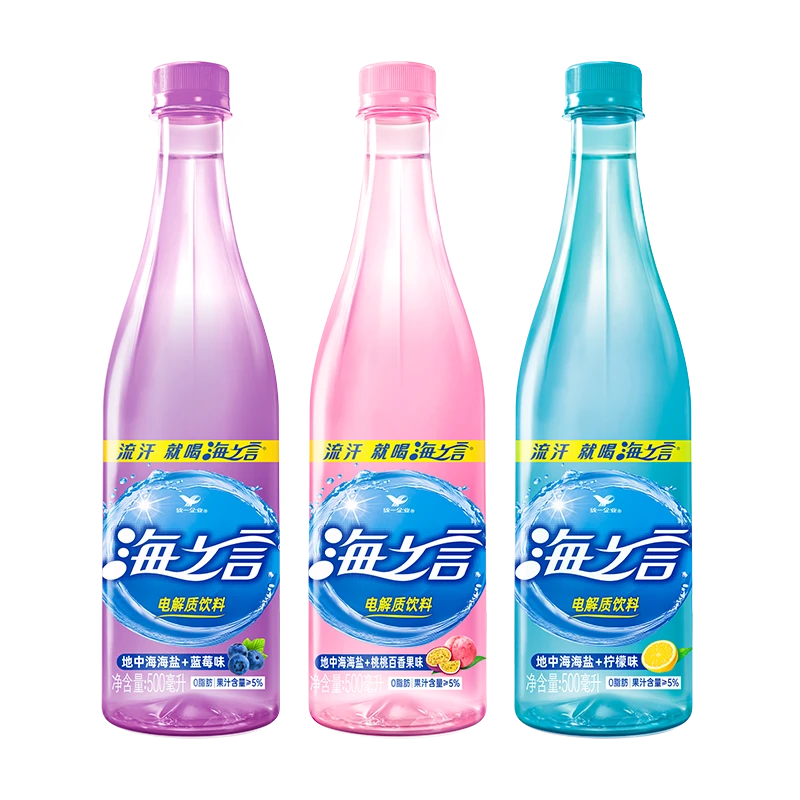 统一海之言整箱500ml柠檬味百香果蓝莓果汁饮料补充电解质水爽解
