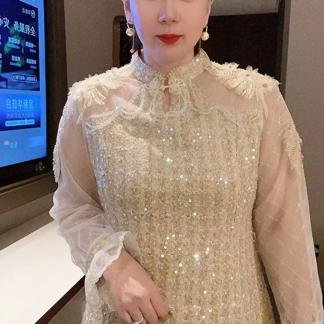 【玖氿】爆款上新气质小香风成衣高定系列长袖蕾丝设计师连衣裙