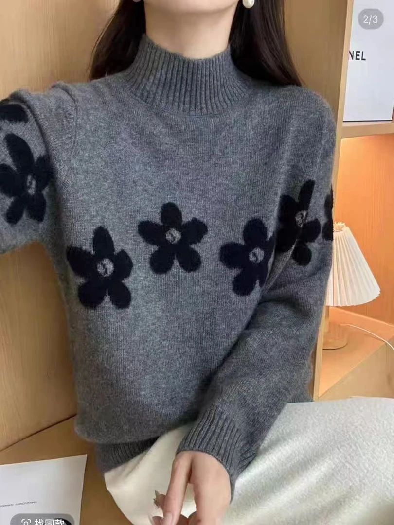 693【山茶花半高领加厚毛衣】高级感气质针织女毛衣