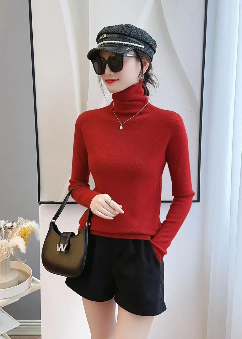 665.【红色堆堆领】新款春秋休闲长袖针织衫毛衣秋季时尚