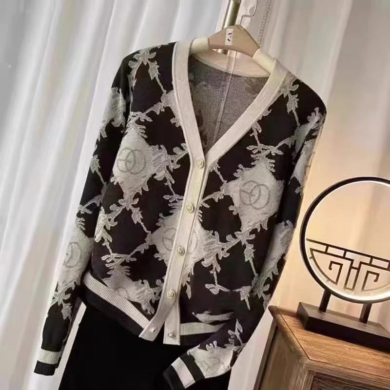 024-【咖啡 长袖开衫】高级感气质针织女春秋款