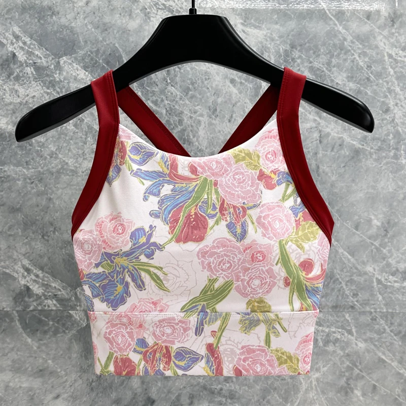 女聚拢紧身显瘦时尚美背外穿露背吊带式运动跑步上衣