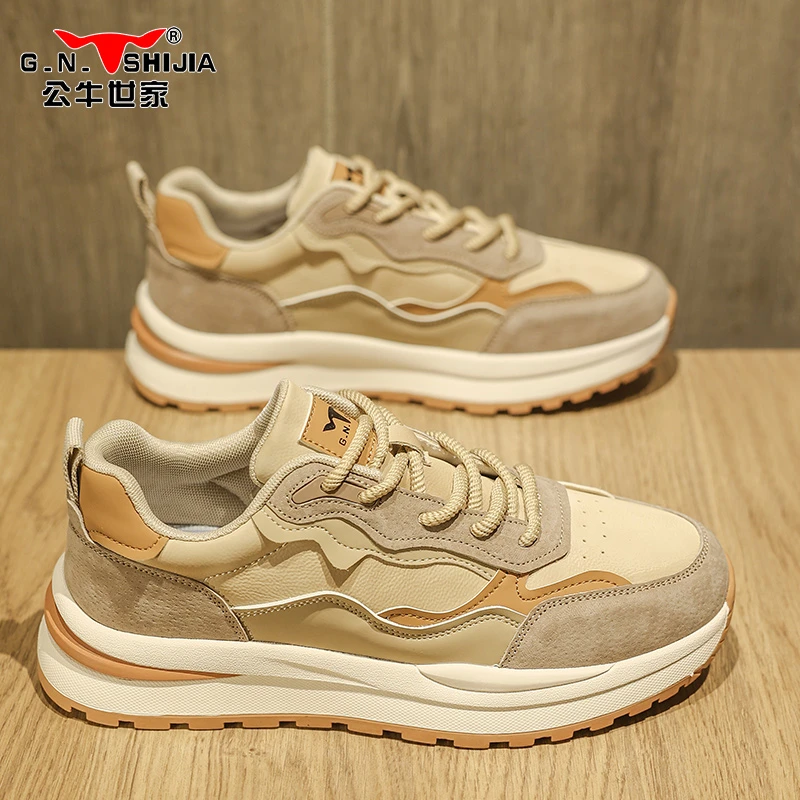 公牛世家阿甘男鞋春季新款高级感休闲运动鞋厚底增高通勤老爹潮鞋