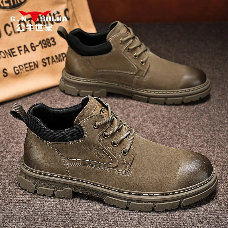 公牛世家马丁靴男秋冬厚底英伦风复古工装鞋男士黑色骑行机车皮靴