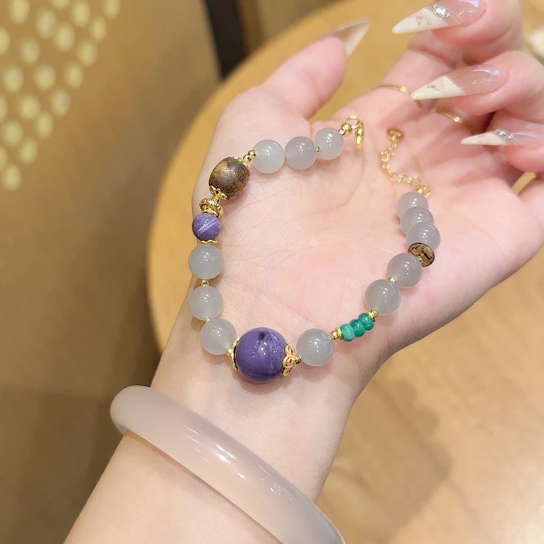 【紫云】屿见珠宝·烟紫单圈和田玉紫龙新中式手串（多样性发其一）