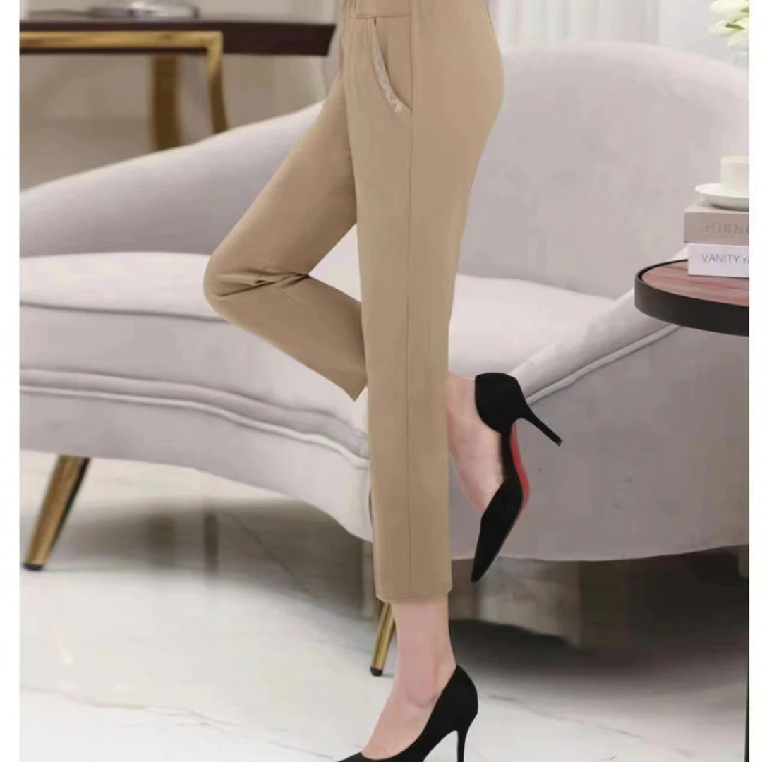 4067中老年高腰弹力妈妈休闲裤女夏季薄款九分奶奶裤Q2-4-4