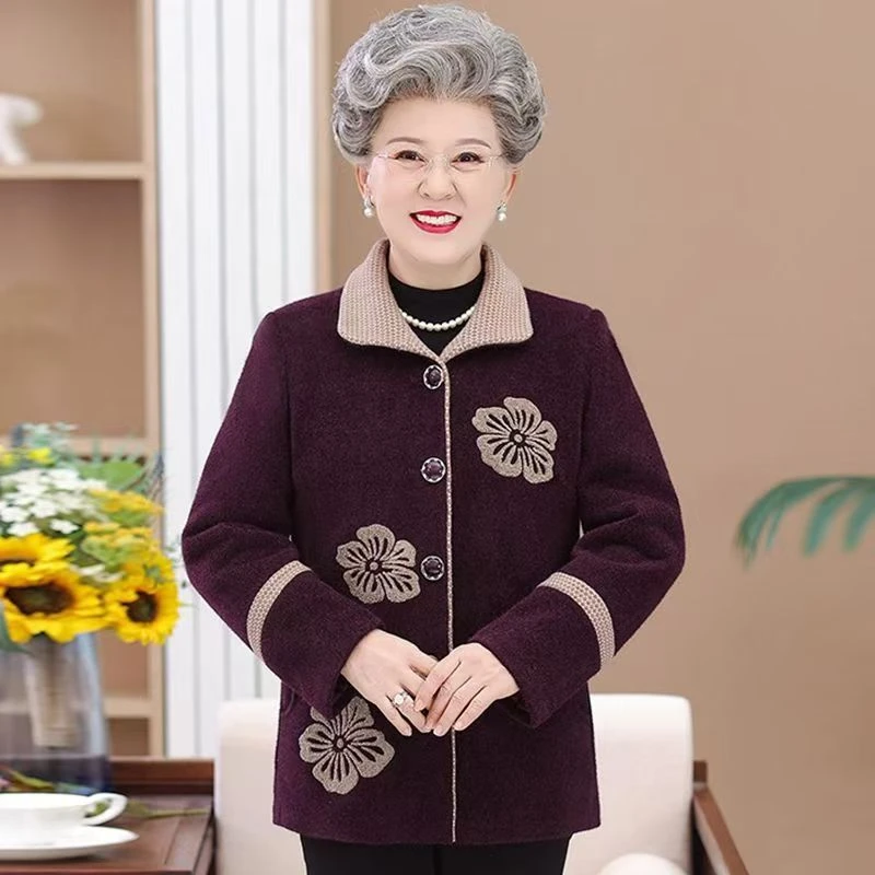 7393-秋冬时尚妈妈装保暖加绒加厚中老年妈妈装外套
