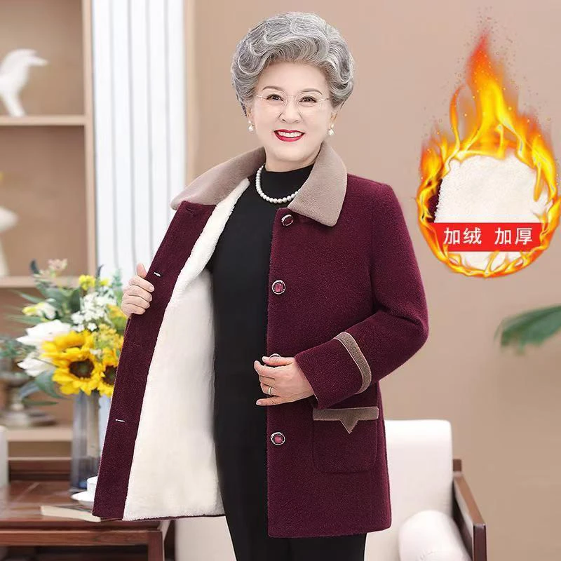 7499冬季新款中老年妈妈装加绒加厚仿貂绒外套奶奶上衣（老仓库）