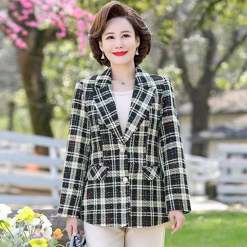 2309-秋季新款时尚百搭休闲气质格子妈妈装（Q31-1-3）
