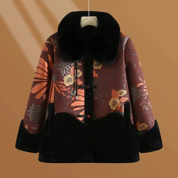 7644冬日保暖棉服时尚御寒棉衣舒适防风洋气妈妈装加绒外套龙资源