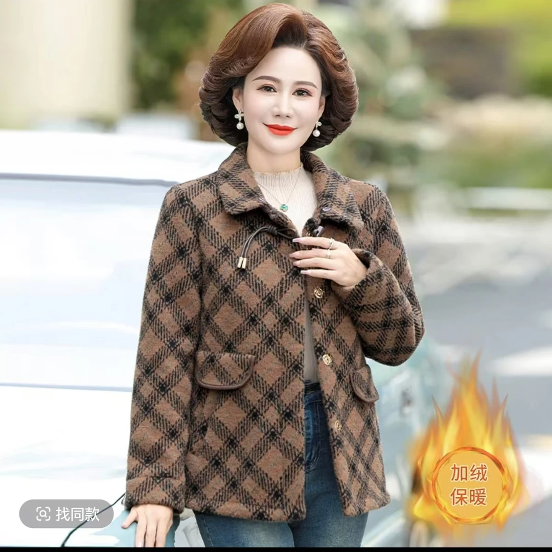 7647中年妈妈冬装棉衣洋气毛呢加绒加厚外套（无毛领）五楼东楼梯