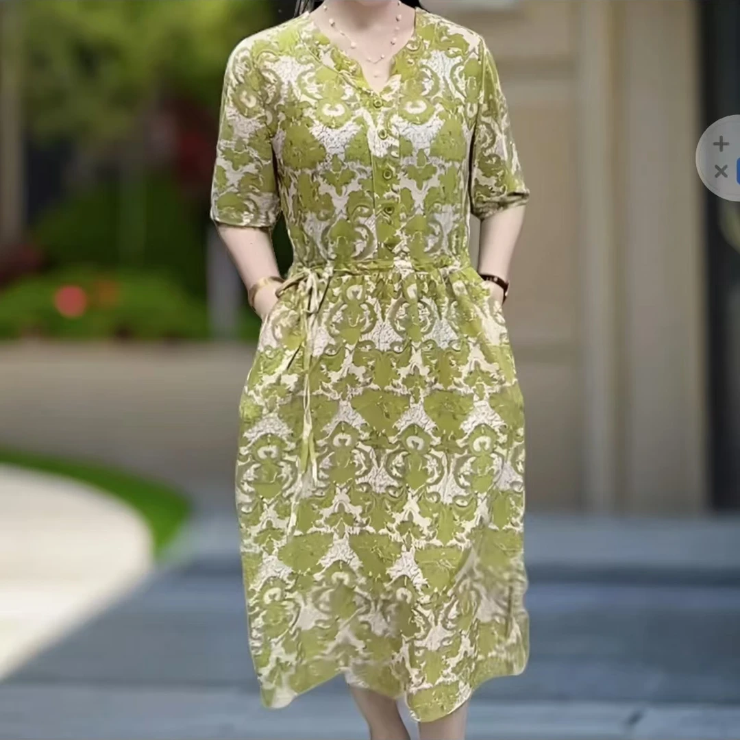 4962 中年妈妈装短袖连衣裙气质大码新款连衣裙 3号仓