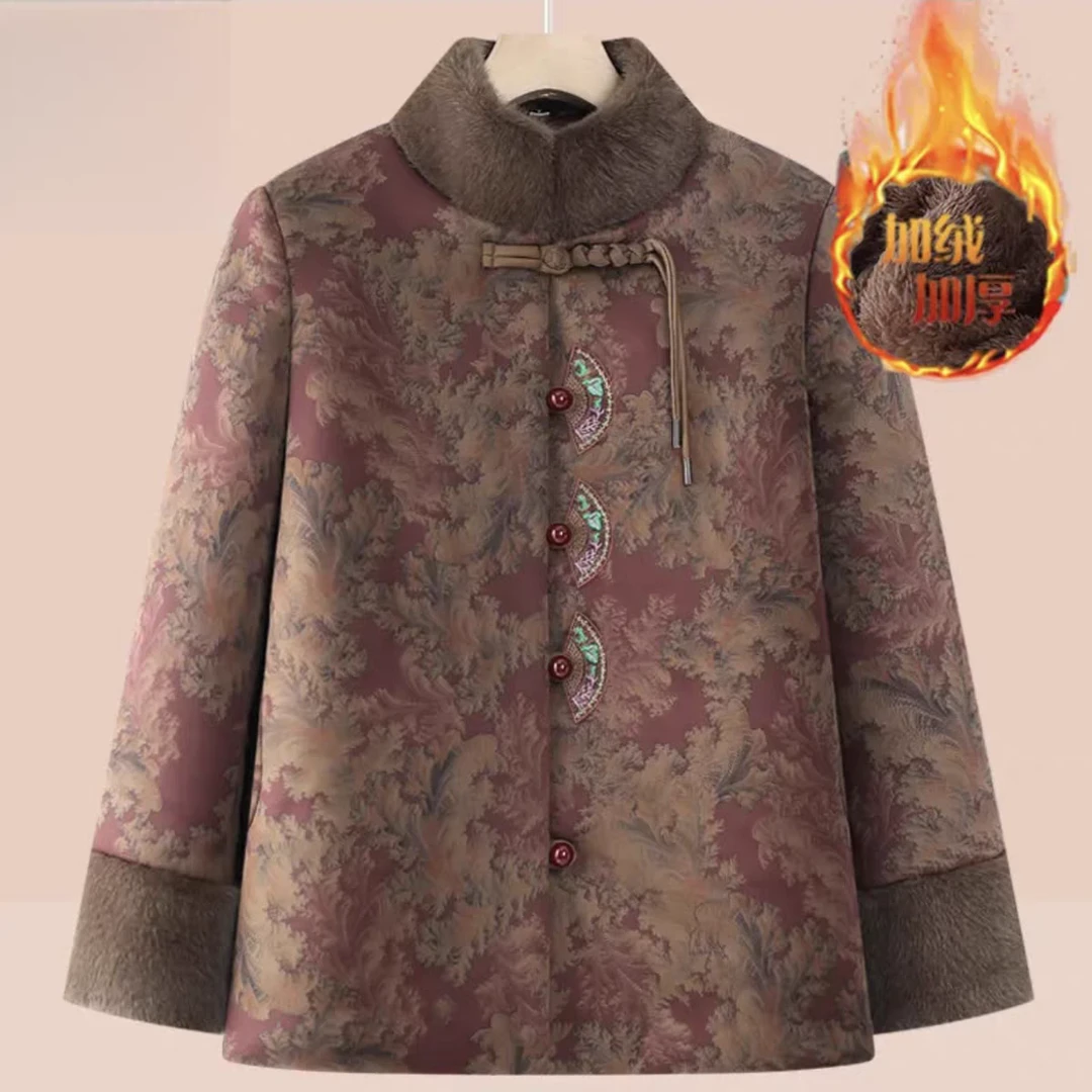 7689 新中式冬装外套中老年棉服妈妈棉袄加绒加厚衣服