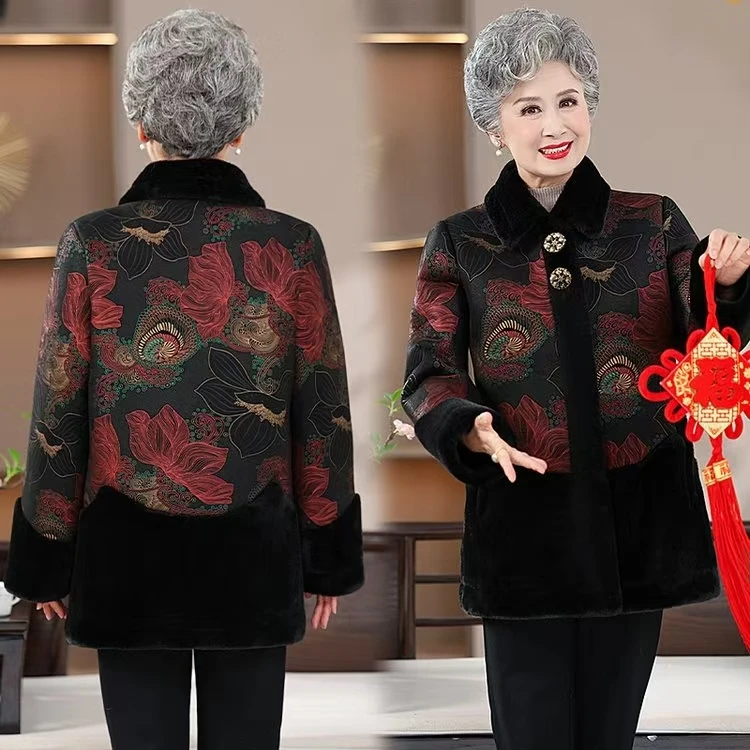 7676-中老年妈妈装时尚减龄妈妈装加厚保暖秋冬外套【李亚】