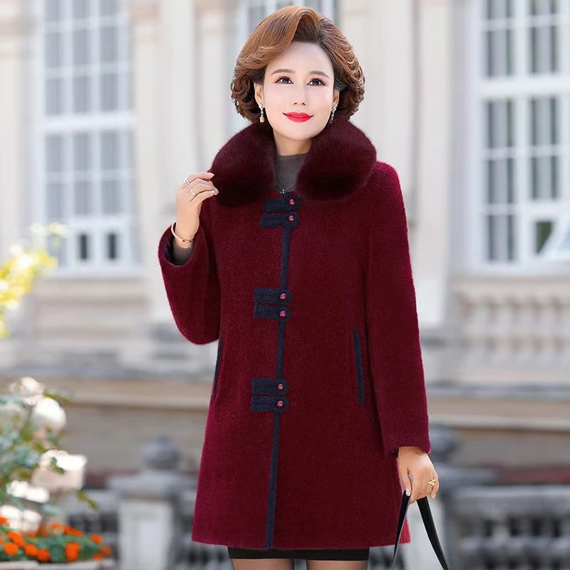 7174-妈妈装新款大衣中老年女中长款加厚毛呢外套