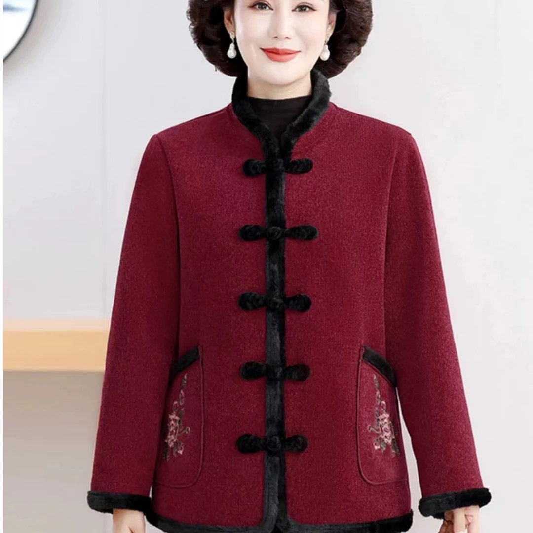 7449-秋冬新款保暖妈妈装盘口外套洋气妈妈装