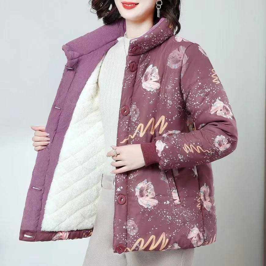 7095-冬季新品洋气短款棉服妈妈装中老年加绒加厚外套（3号仓）