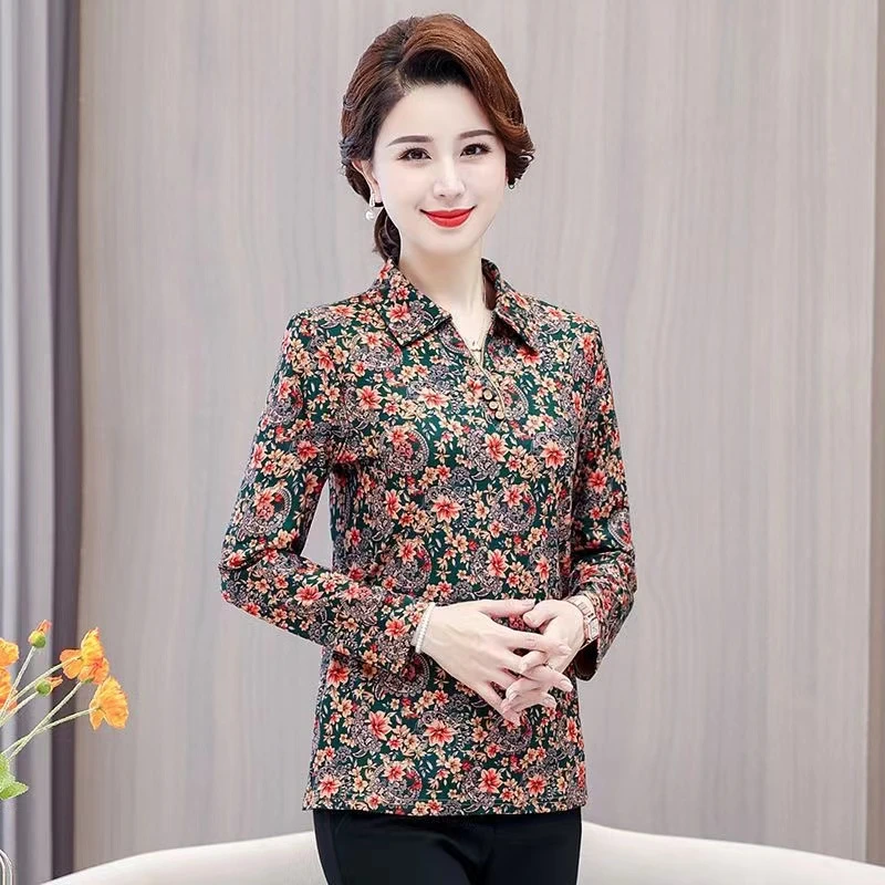 7135-春秋长袖t恤打底衫新款妈妈秋装女上衣洋气上档次【五楼】