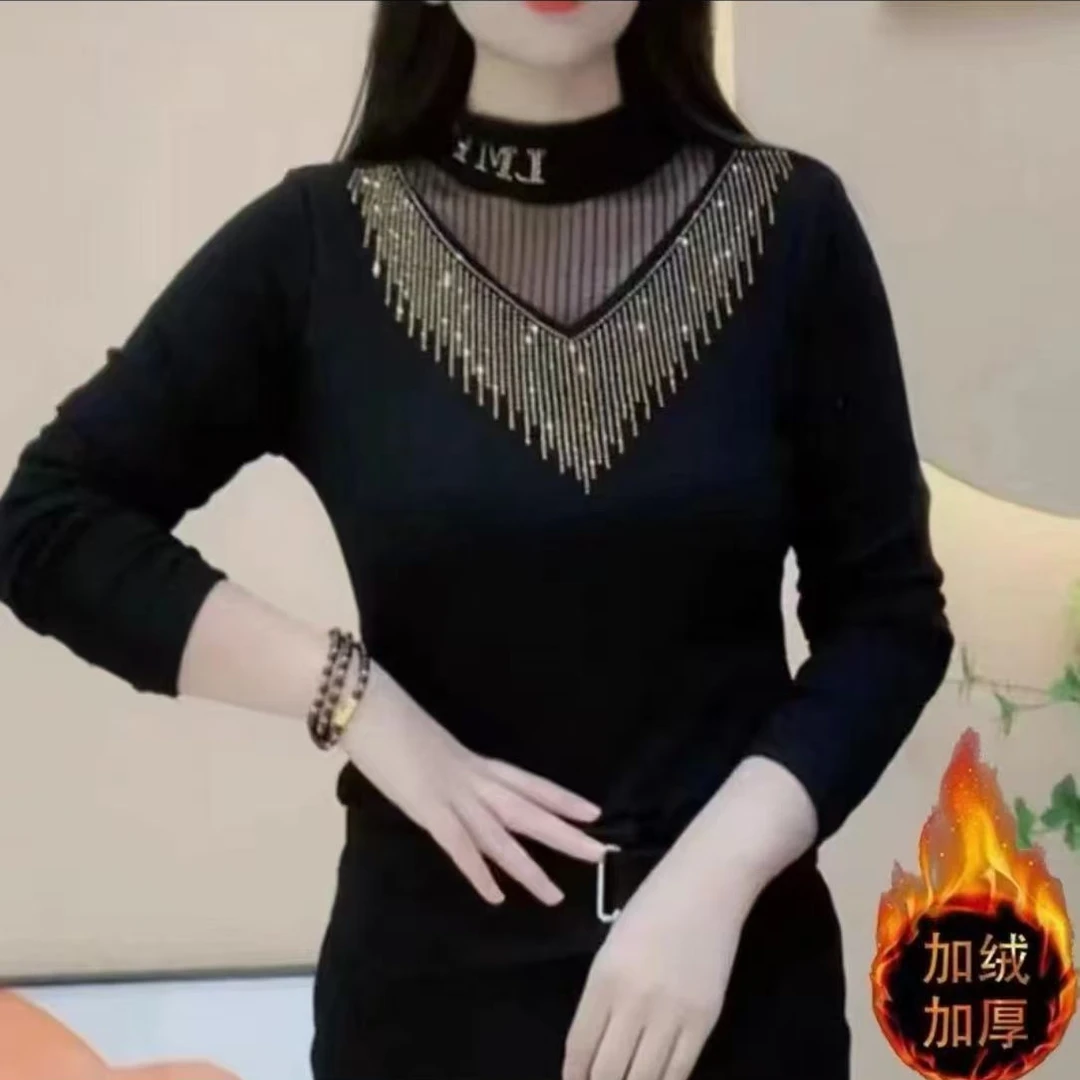 7574 加绒加厚修身显瘦打底衫半高领百搭女士上衣 鑫源