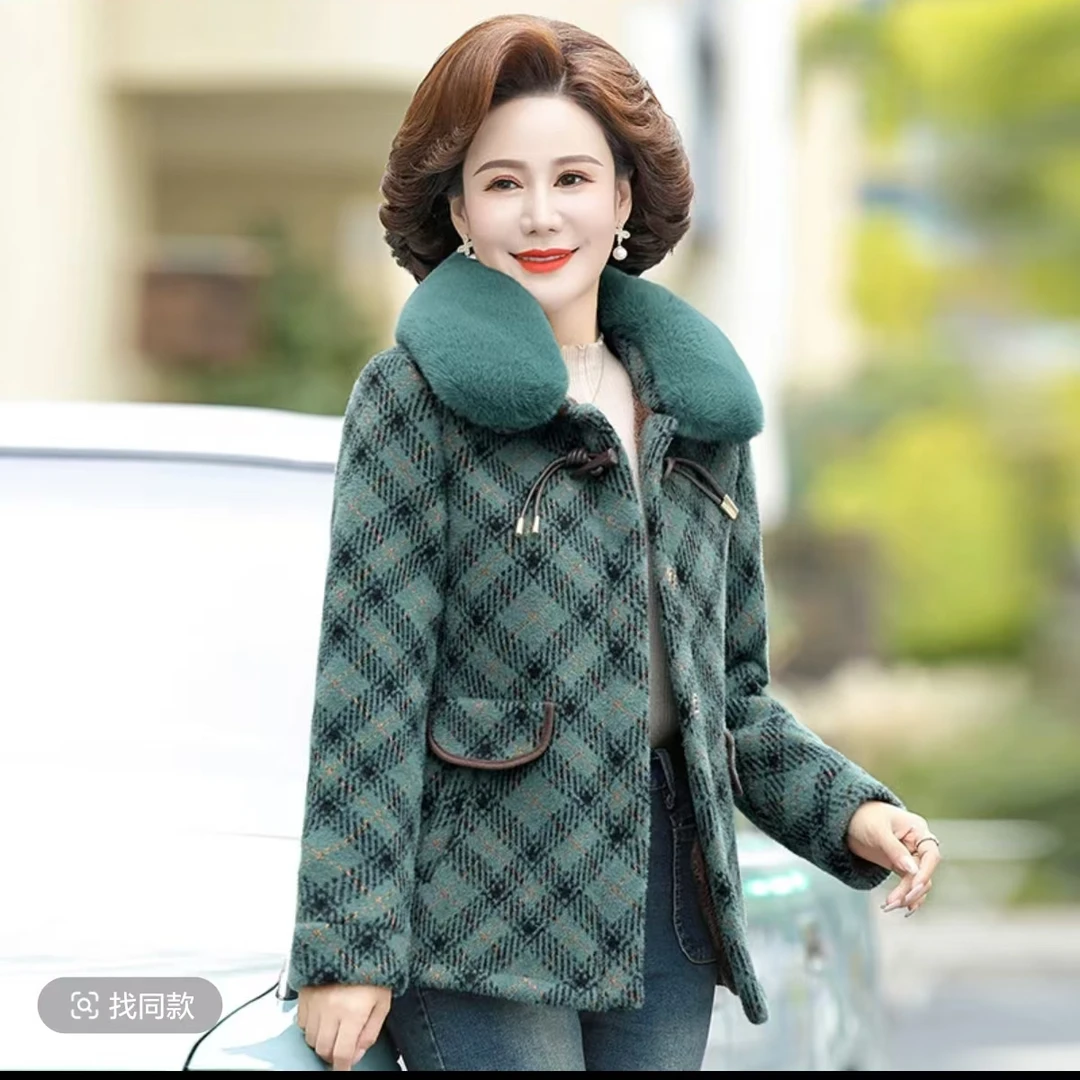 7647中年妈妈冬装棉衣洋气毛呢加绒加厚外套（无毛领）五楼东楼梯