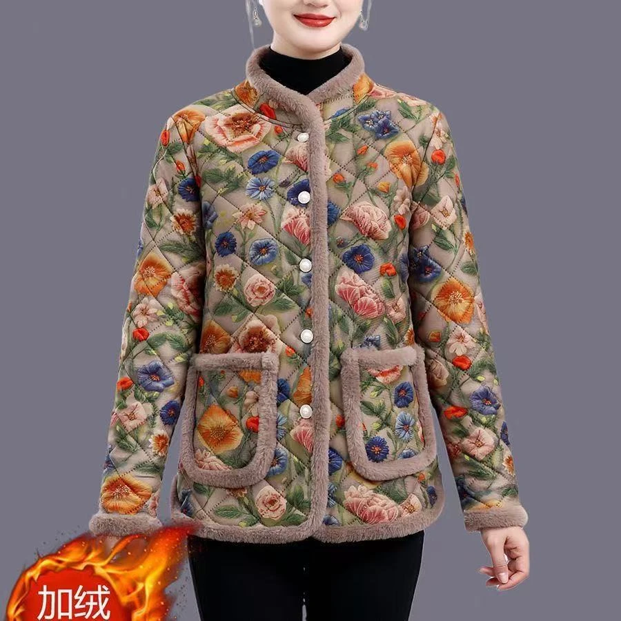 7625-棉衣冬加绒棉袄新款女棉服妈妈装外套保暖棉衣【正价】国风