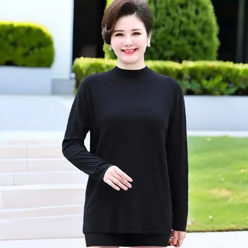 7344 胖妈妈毛衣春秋遮肚宽松打底衫上衣中老年女装加肥长袖