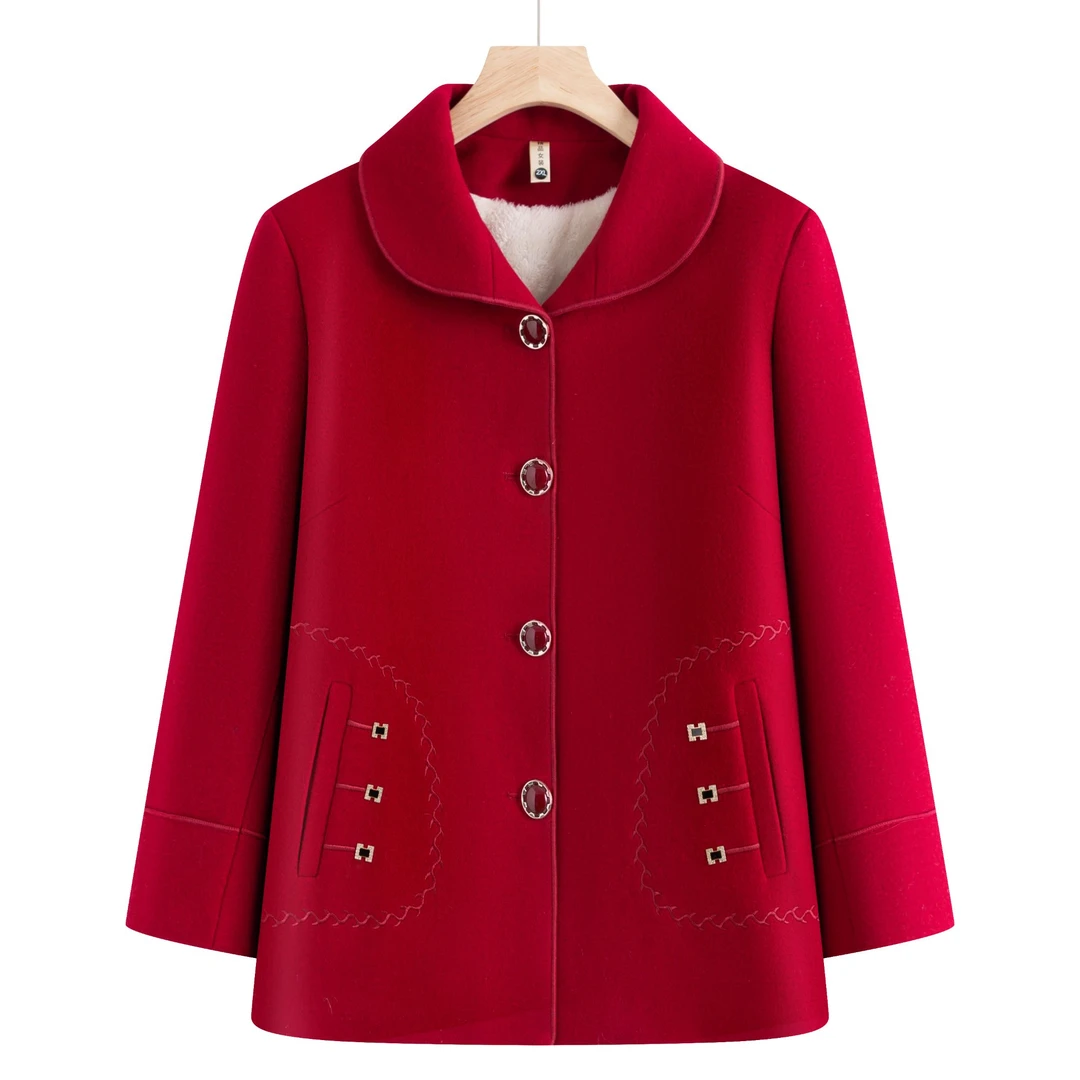 【露儿一厂】7617 妈妈冬装毛呢外套中老年冬季加绒加厚上衣 康燕