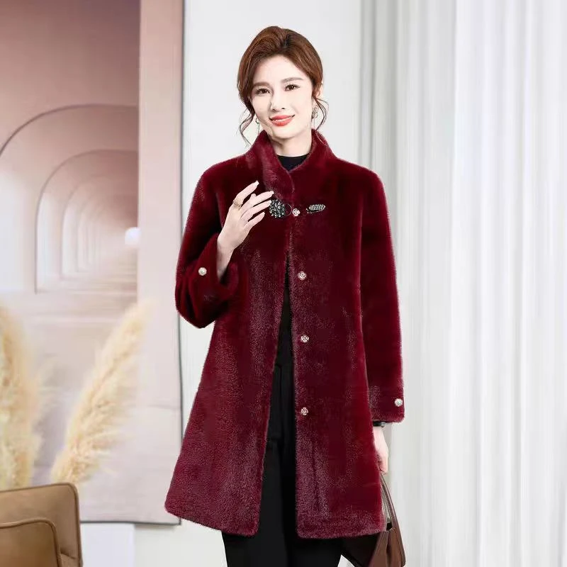 7474冬季新款水貂绒时尚妈妈装中老年加厚中长款外套（老仓库）