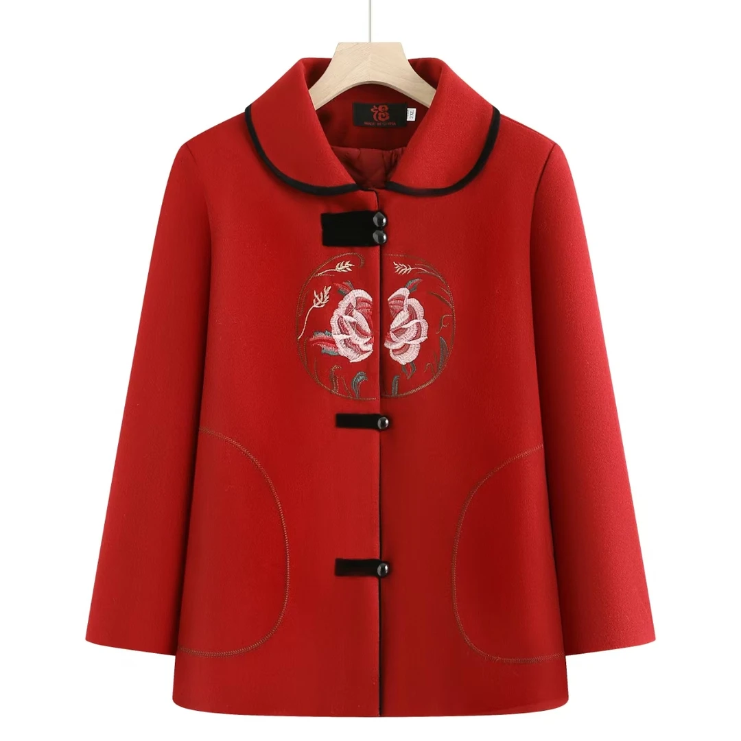 7691 国风妈妈装外套上衣服太太奶奶装秋冬呢子